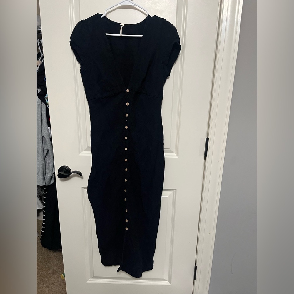 Free People New In Town Black Button Midi Dress Size Large - Picture 4 of 13